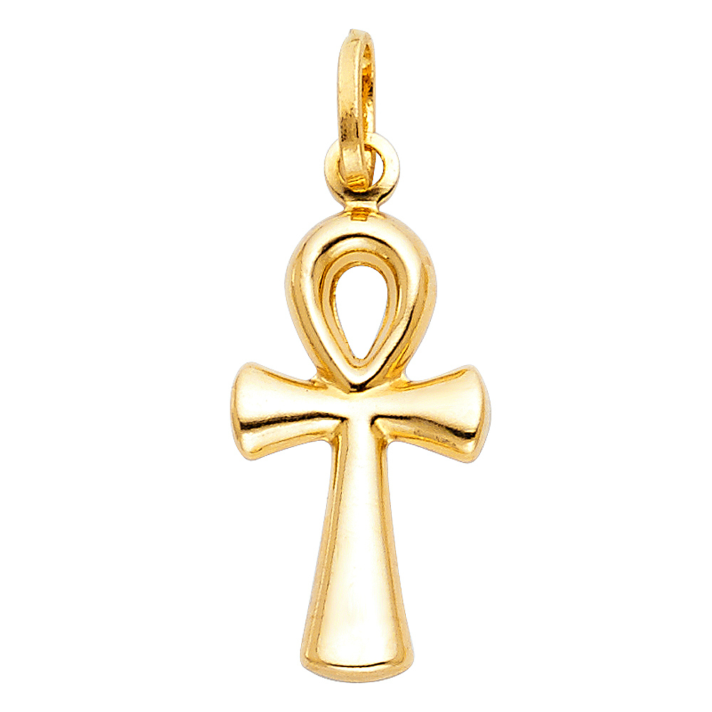 14K Yellow Gold Medium Ankh Religious Cross Pendant Big (12X30 Mm )